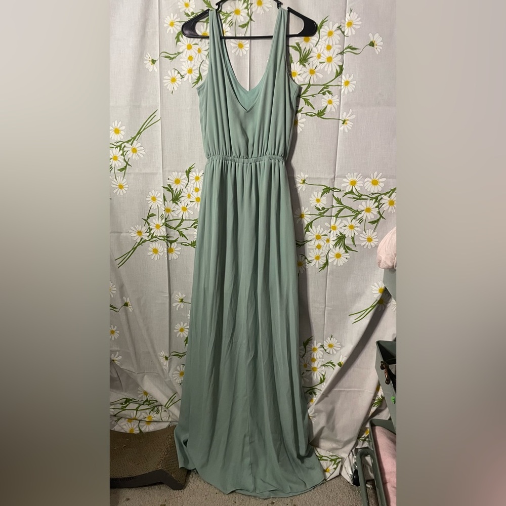 Show me your mumu kendall v neck low back side slit sea foam teal side slit maxi - Picture 6 of 9